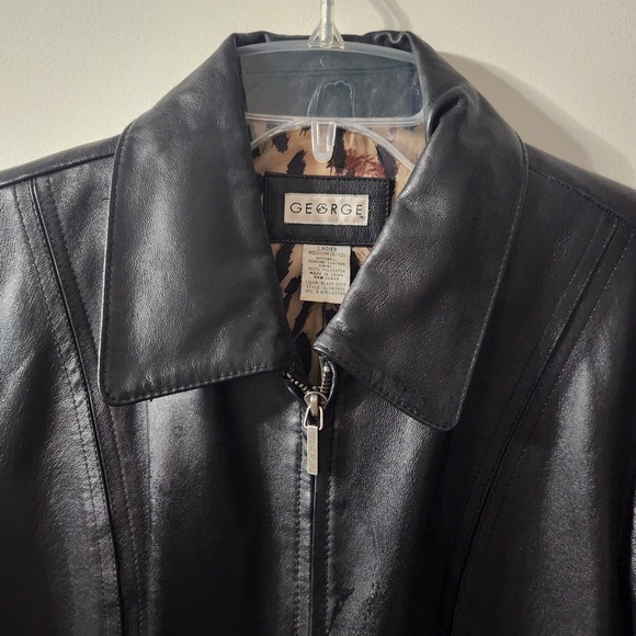 George  Women's Genuine Leather Jacket Full Zip Black Size M 8/ 10 - Picture 1 of 12